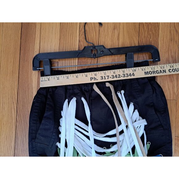 Twotwinstyle Womens High-Waist Patchwork Bandage Pants Colorful Rope Detail S - Picture 7 of 9